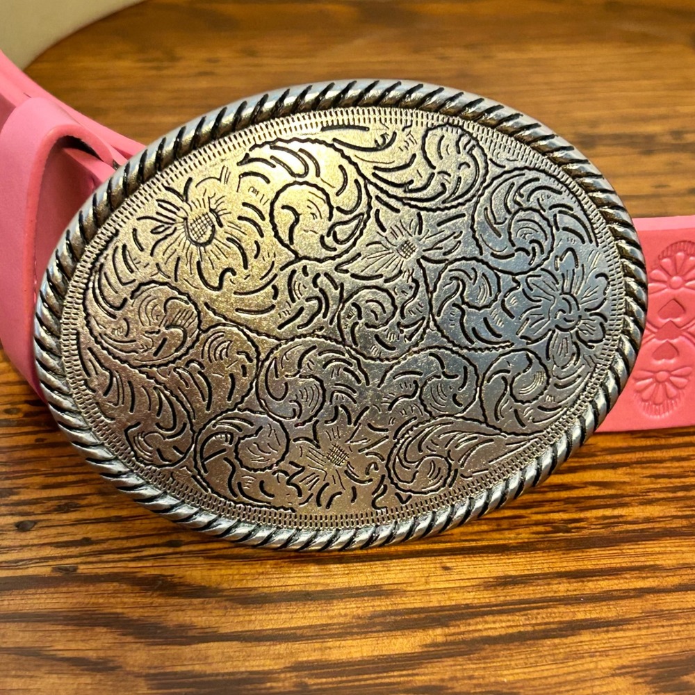 Pink Western Embossed‎ Floral Belt Silver Oval Plaque Buckle 2XL NB251145